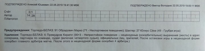 У Жодзіне футбаліст абразіў заўзятараў, суддзяў, "афіцыйных асоб" (дакумент)