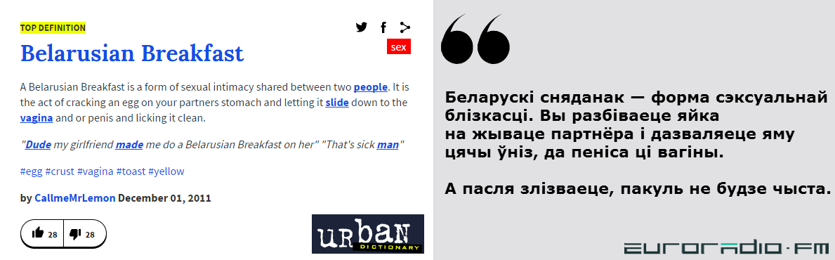 За мяжой “беларускі сняданак” лічаць сэксуальнай забавай