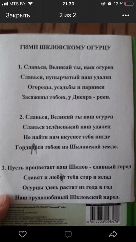 У Шклове напісалі гімн гурку