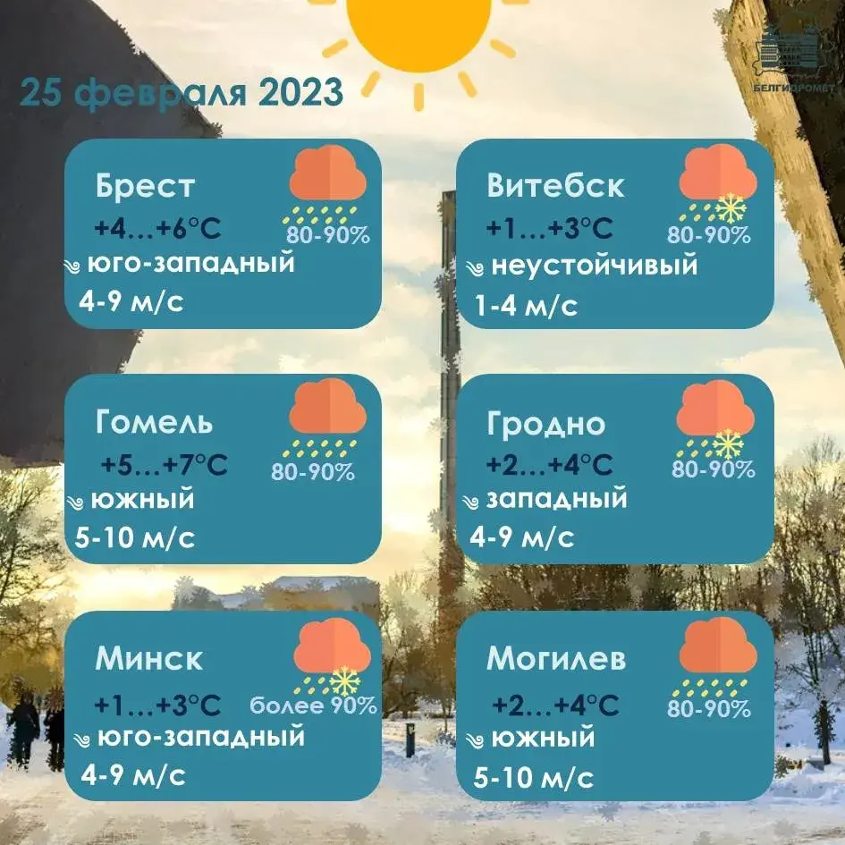 25 лютага ў Беларусі чакаюцца моцныя ападкі і галалёдзіца на дарогах 