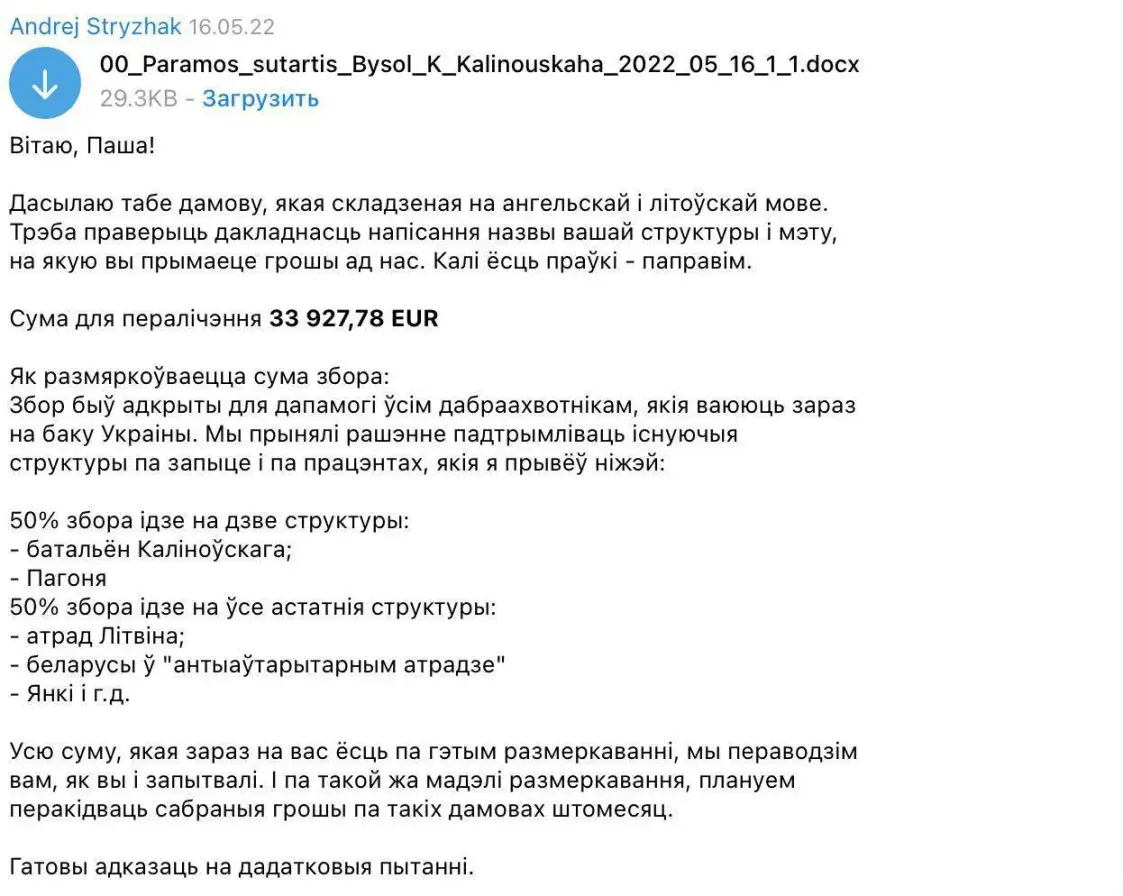 Штаб палка Каліноўскага вінаваціць фонд BySOL у распіле дапамогі на байцоў