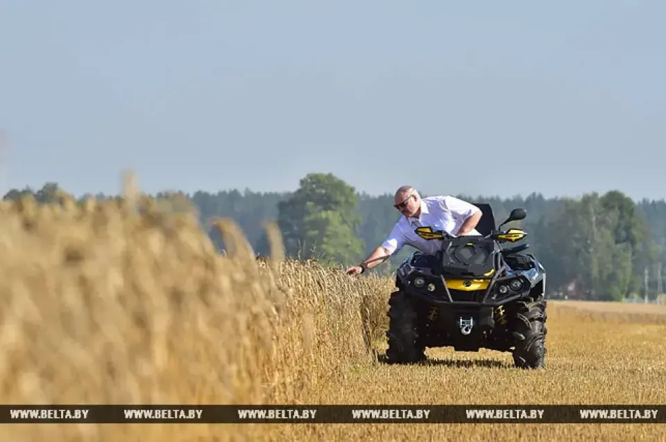 Фотафакт: Лукашэнка ездзіў па полі на квадрацыкле