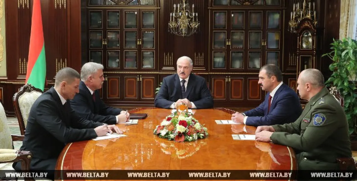 Alexander Lukashenka&#39;s eldest son Viktar, the president&#39;s national security aide&nbsp;(second in the right) was present at the time of the appointment. Photo: BELTA​