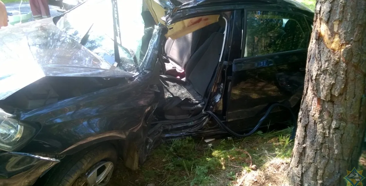 Ратавальнікі пад Мядзелам дэблакавалі кіроўцу, які ўрэзаўся ў дрэва