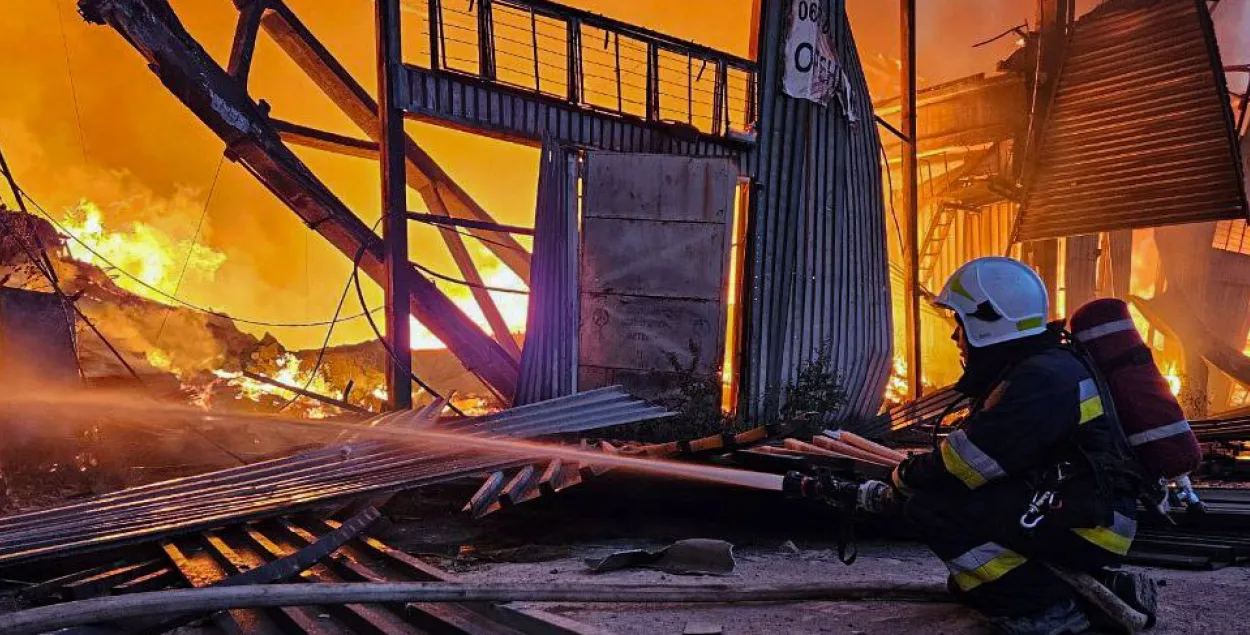 Пажар у Львове пасля расійскай атакі