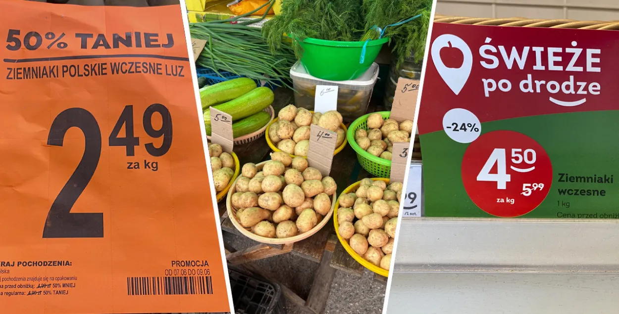 Цены на картошку в Польше (по краям) и в Беларуси (в центре)
