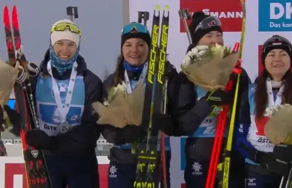 Белоруски, которые были вторыми в эстафете / Скриншот с видео IBU_WC