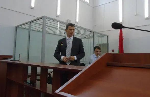 Aleh Vouchak in court. Photo: Natallya Harachka