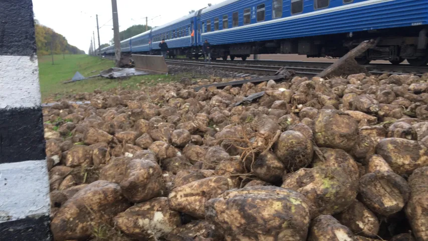 Цягнік Брэст-Мінск збіў машыну з буракамі, што захрасла на пераездзе