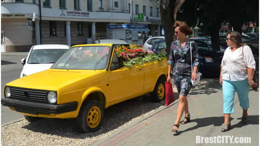 Фотафакт: У Брэсце са старога VW Golf зрабілі клумбу з кветкамі