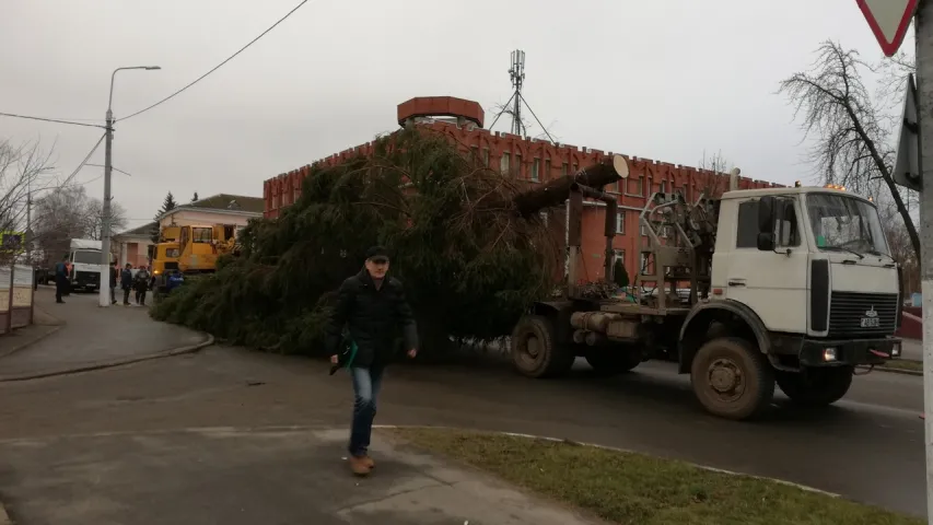 Галоўную навагоднюю ялінку ў Полацку ўпусцілі на мосце пры перавозцы