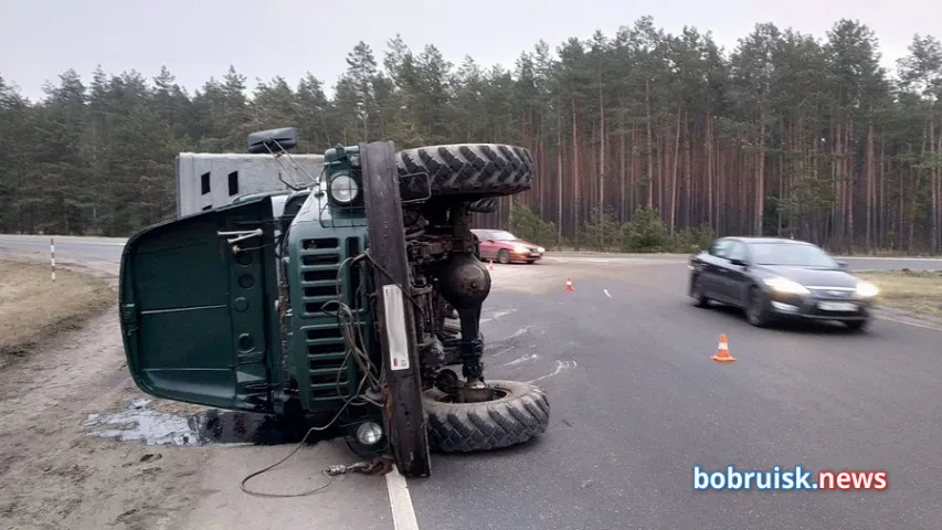 Грузавік са свіннямі перакуліўся ў Бабруйску па дарозе на мясакамбінат